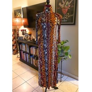 Vintage leopard long sleeve turtleneck maxi dress